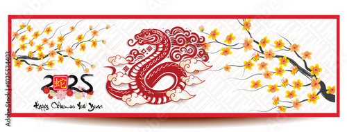 Happy Chinese new year 2025 Zodiac sign, year of the Snake.