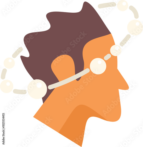 Man is deep in thought, represented by pearls circling his head like a thought bubble