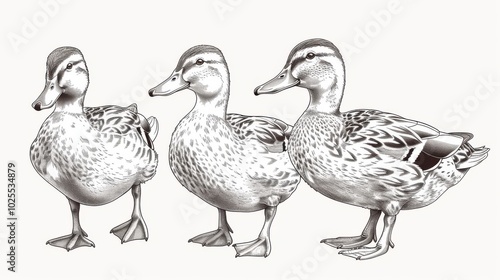 Line Art of Clean White Ducks on Simple Background