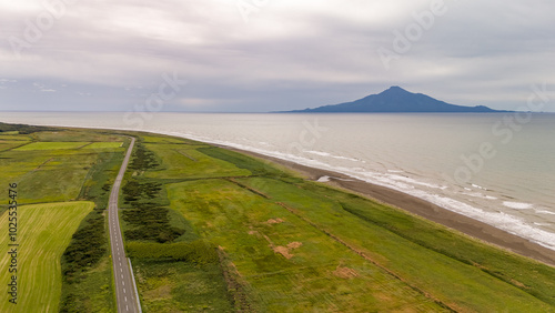 北海道　オロロンライン　利尻富士　空撮