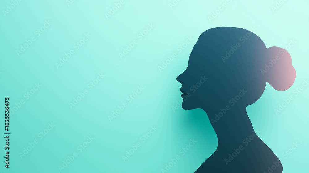 A silhouette of a woman stands against a soft blue background, representing concepts related to workplace management and mental well-being, copy space A silhouette of a woman stands against a soft blue background, representing concepts related to workplace management and mental well-being, copy space