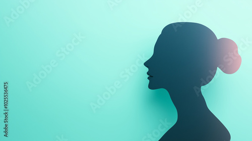 A silhouette of a woman stands against a soft blue background, representing concepts related to workplace management and mental well-being, copy space