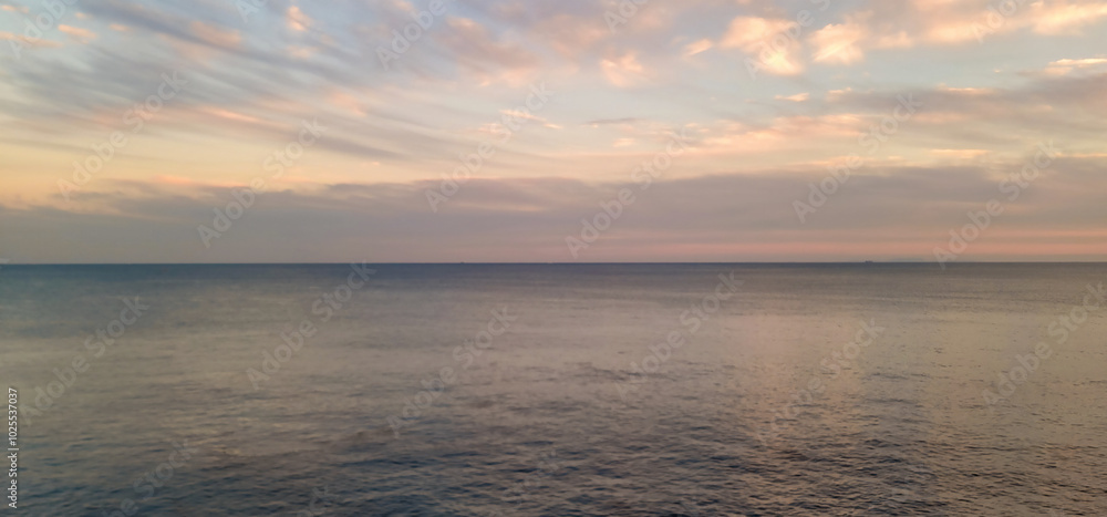 Beautiful Sea View of Haeundae during a colorful sunset, in Busan, South Korea, creating a peaceful and beautiful horizon Beautiful Sea View of Haeundae during a colorful sunset, in Busan, South Korea, creating a peaceful and beautiful horizon