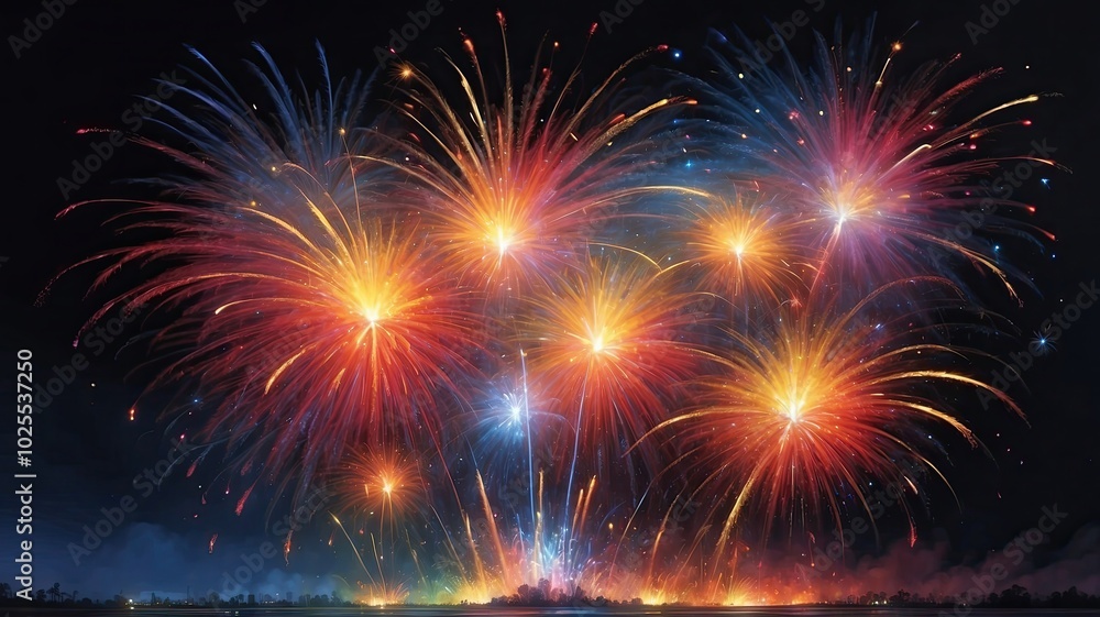 Naklejka premium fireworks above the city