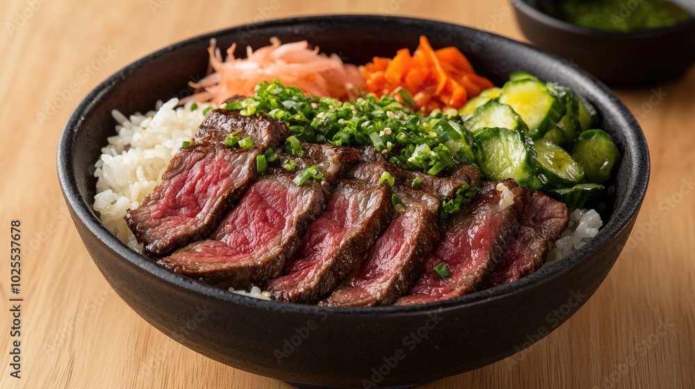 Delicious Beef Bowl with Fresh Vegetables and Rice Delicious Beef Bowl with Fresh Vegetables and Rice