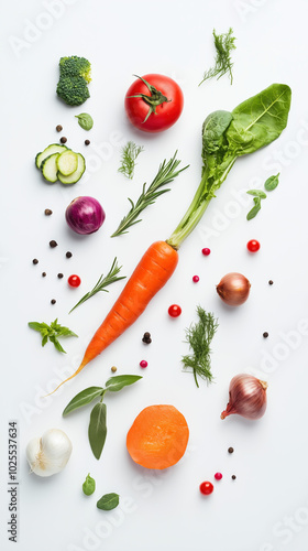 Vibrant Arrangement of Organic Regional Vegetables Displayed on a Bright White Background Ideal for Farm-to-Table Concepts