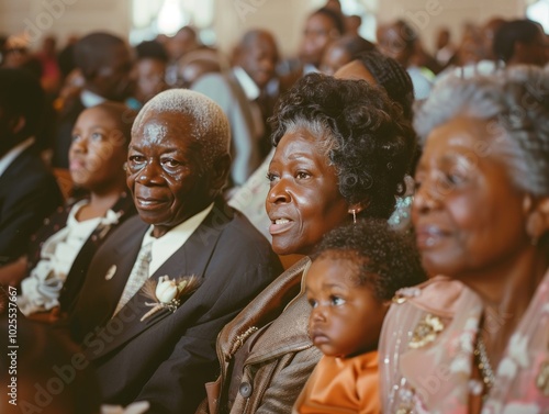 Three Generations of a Family Sitting Together at a Formal Event