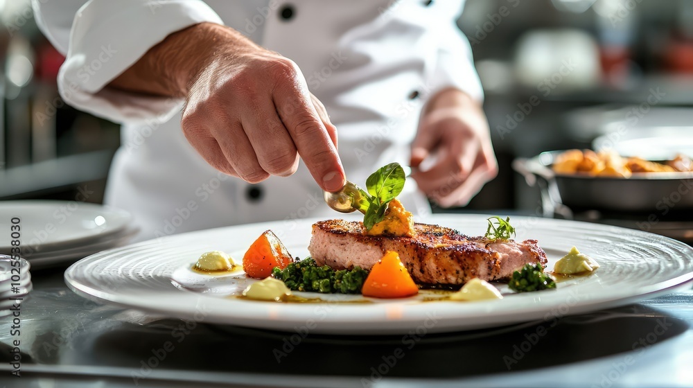 Gourmet Chef Plating a Captivating Dish Gourmet Chef Plating a Captivating Dish