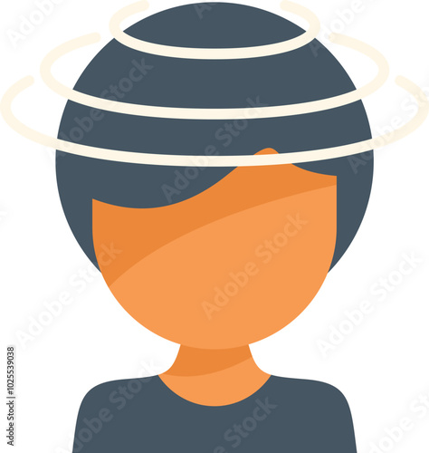 Young person experiencing dizziness feeling vertigo and nausea, health problem concept, flat design icon