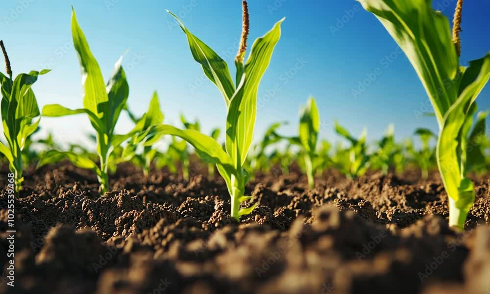 Young Corn Plants Growing in Field Young Corn Plants Growing in Field