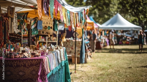 Vibrant Community Craft Fair with Colorful Stalls