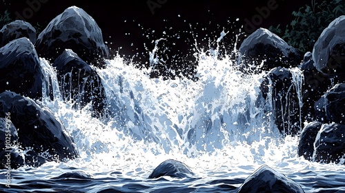 Wallpaper Mural Powerful Waterfall Splash Against Rugged Rocks in Natural Landscape Torontodigital.ca