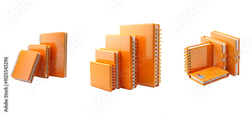 3D orange color diary on transparent background