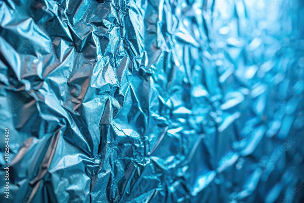 Obraz premium Depth of field abstract blue foil metallic background with glowing light texture