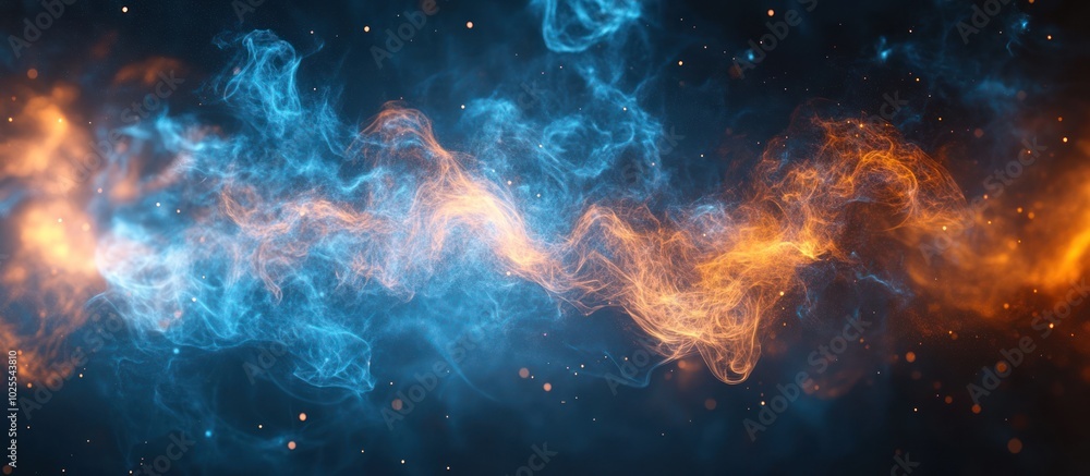 Abstract blue and orange smoke with bright sparkles in the background. Abstract blue and orange smoke with bright sparkles in the background.