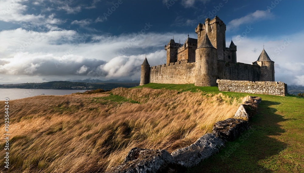 The serenity of castles amid nature's beauty. The serenity of castles amid nature's beauty.