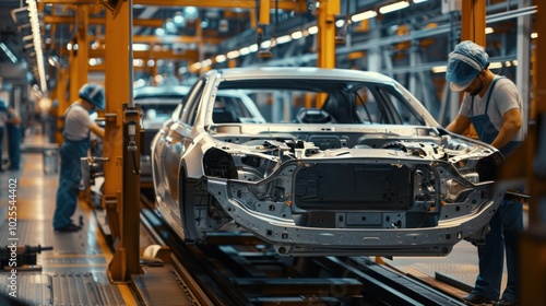 Car Body Shell Being Assembled on an Automated Production Line