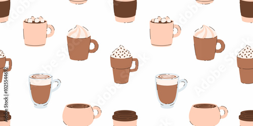 Seamless pattern with cups of coffee. Flat vector illustration.