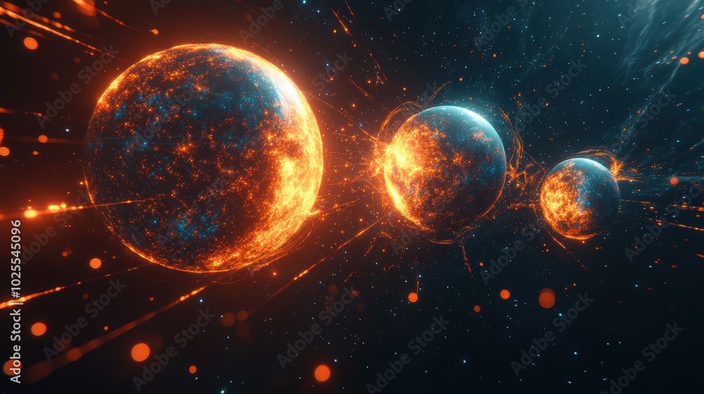 Stunning Cosmic Spheres: Futuristic Glowing Orb Galaxy Captured in Space With Neon Highlights and Energetic Interstellar Particles Stunning Cosmic Spheres: Futuristic Glowing Orb Galaxy Captured in Space With Neon Highlights and Energetic Interstellar Particles