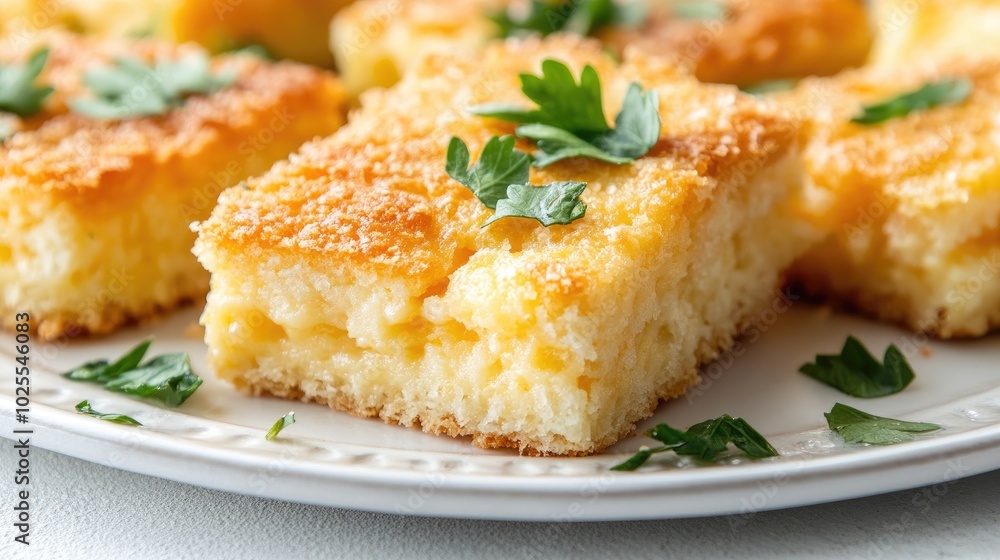 Delicious Cornbread with Fresh Herbs on Plate Delicious Cornbread with Fresh Herbs on Plate
