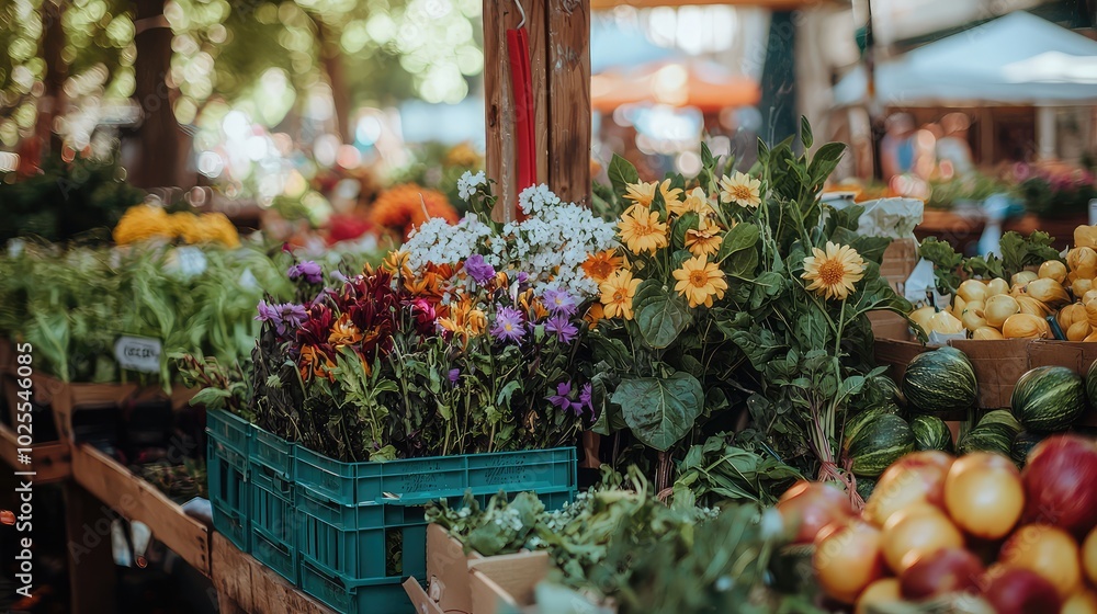 Lively Farmers Market with Fresh Produce Display Lively Farmers Market with Fresh Produce Display
