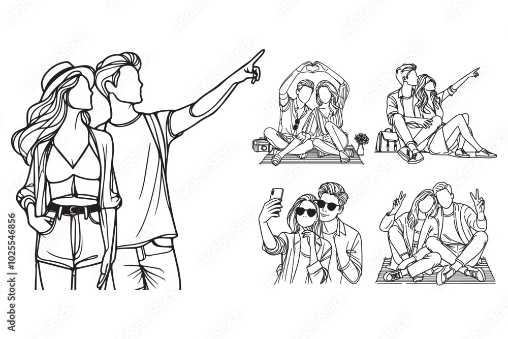 A black and white depiction of a couple enjoying a holiday together A black and white depiction of a couple enjoying a holiday together
