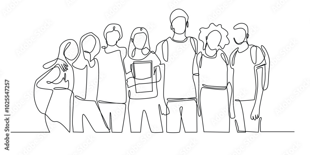 Line Drawing People Races one continuous line drawing of students studying from different races ...
