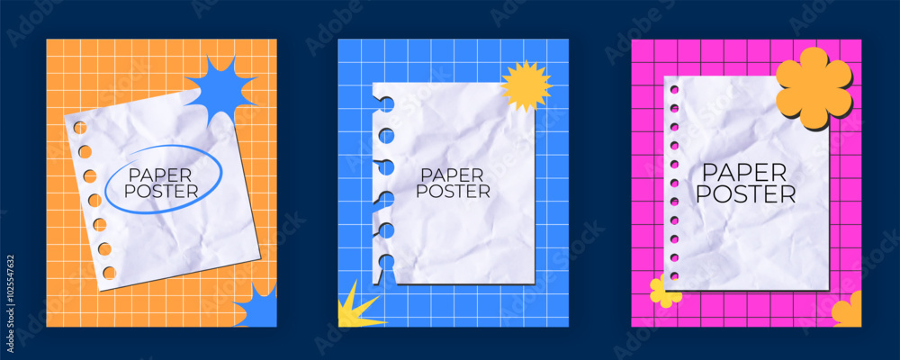 set of Trendy paper poster mockup set on colorful grid background. bulletins, or event posters social media and digital display set of Trendy paper poster mockup set on colorful grid background. bulletins, or event posters social media and digital display