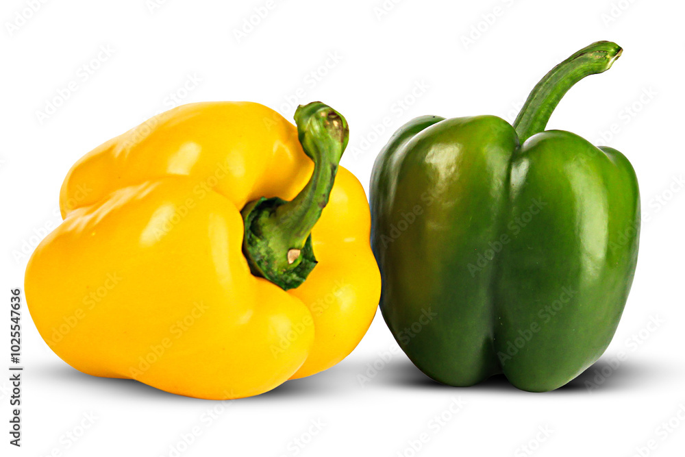 sweet pepper, green, yellow paprika, isolated on white background, clipping path, full depth of field sweet pepper, green, yellow paprika, isolated on white background, clipping path, full depth of field