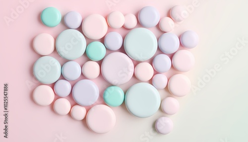 Pastel colored stones on a pink background.