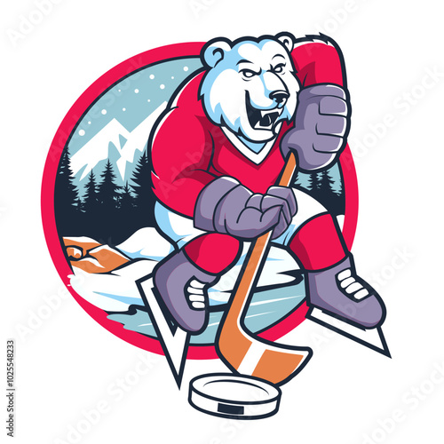 Photography ice hockey polar bear mascot with background
