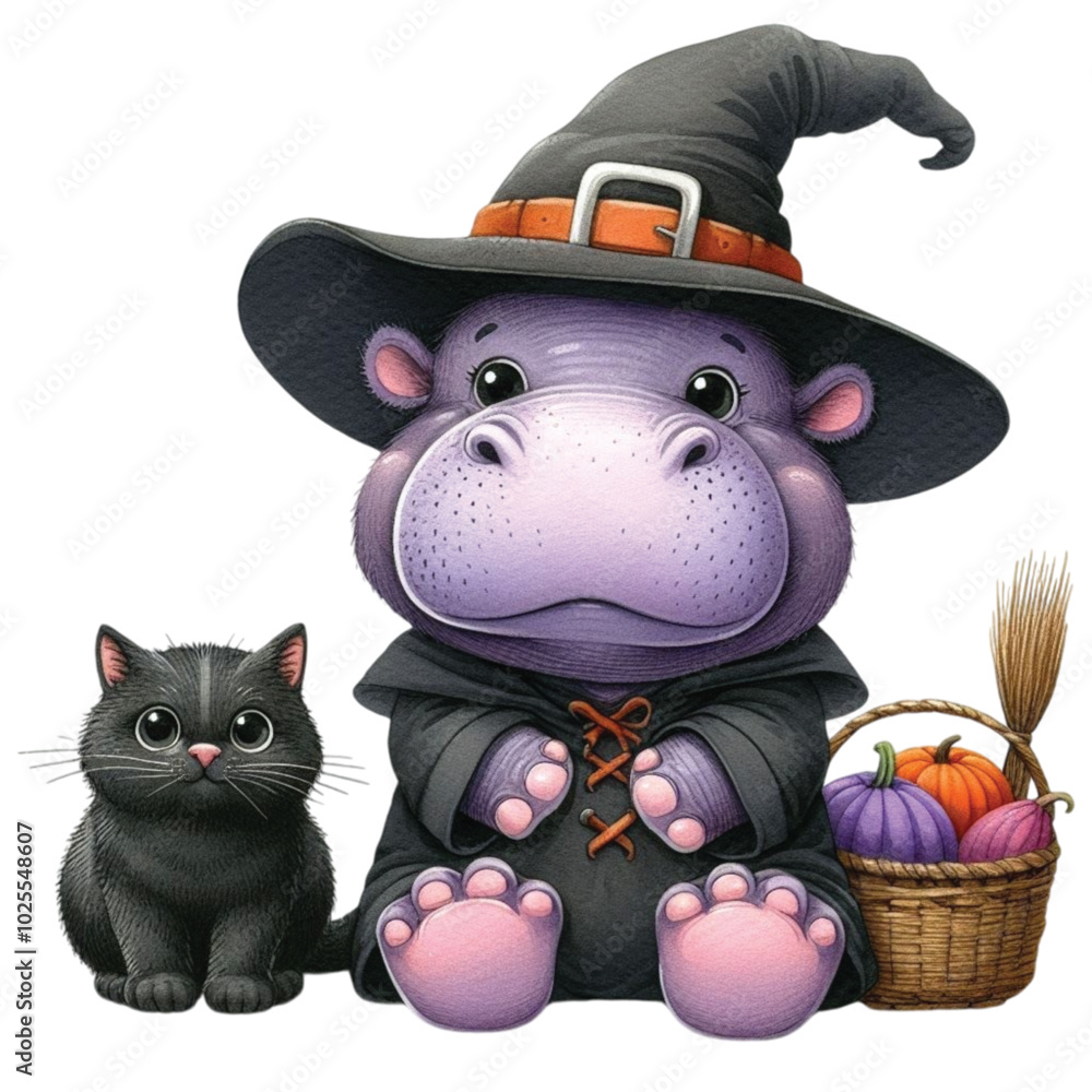 Cute pygmy hippo Halloween Day clipart watercolor
Cute pygmy hippo Halloween Day clipart watercolor