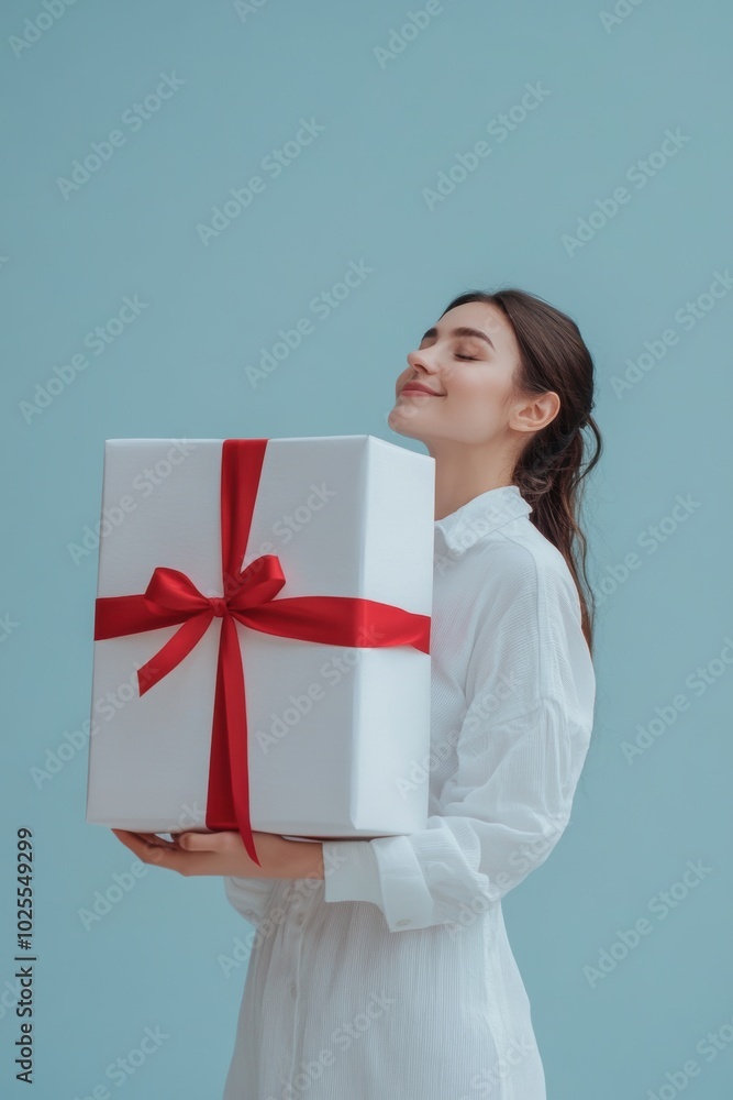 Happy female with gift box in holiday season.