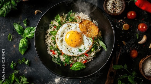 Delicious Egg Dish with Greens and Rice