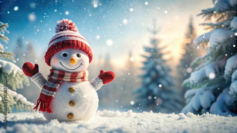 Obraz premium Description: A cheerful snowman in a winter wonderland setting