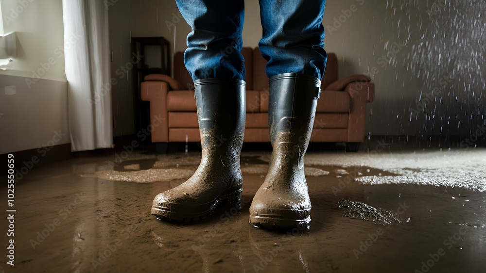 浸水・リビング・長靴|Flooding, living room, boots 浸水・リビング・長靴|Flooding, living room, boots