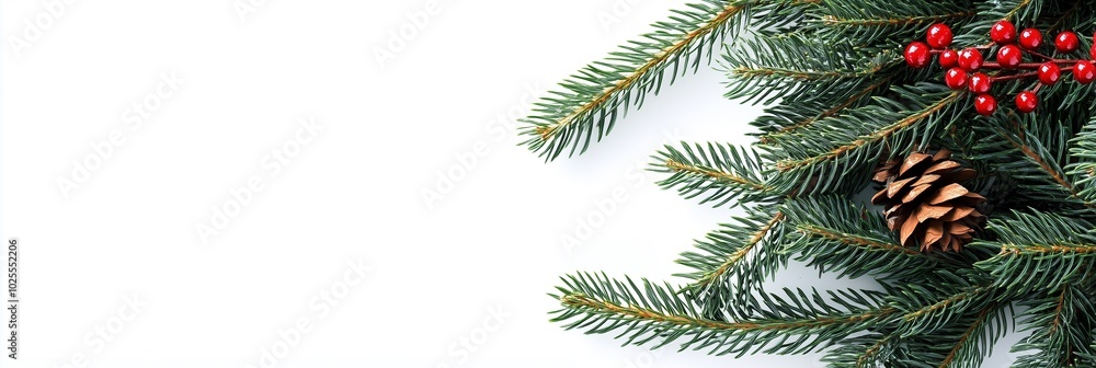 Festive Christmas Pine Branches with Pinecones and Red Ornaments Festive Christmas Pine Branches with Pinecones and Red Ornaments