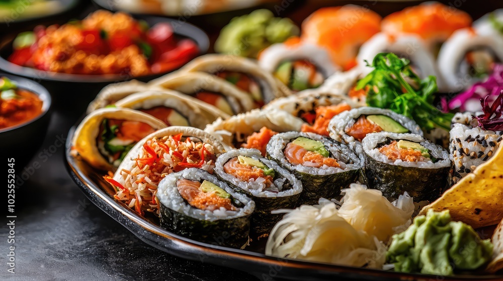 Vibrant Sushi Platter with Fresh Ingredients Vibrant Sushi Platter with Fresh Ingredients