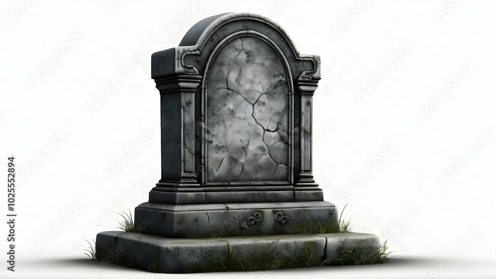 Obraz premium A tombstone depicted on a white background, evoking themes of memory and the passage of time.