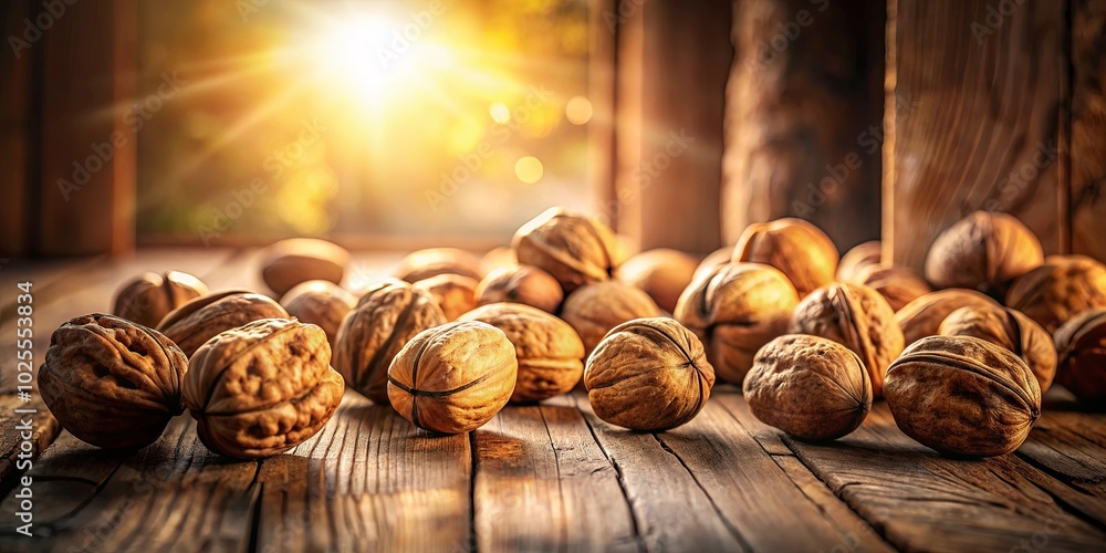 Golden Hour Harvest Shelled nuts in warm light, resting on a rustic wooden surface, with a soft focus background. Golden Hour Harvest Shelled nuts in warm light, resting on a rustic wooden surface, with a soft focus background.