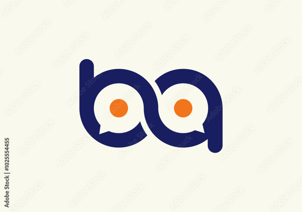 Chic monogram logo letter b a, features a chat symbol, representing communication and connection Chic monogram logo letter b a, features a chat symbol, representing communication and connection