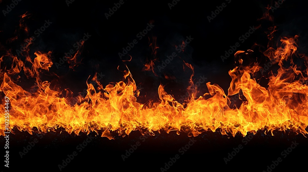 Fiery Flames Dancing on Black Background Fiery Flames Dancing on Black Background