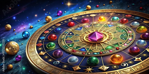 Wallpaper Mural A celestial compass adorned with vibrant gemstones rests against a starlit expanse, symbolizing the interconnectedness of the cosmos. Torontodigital.ca