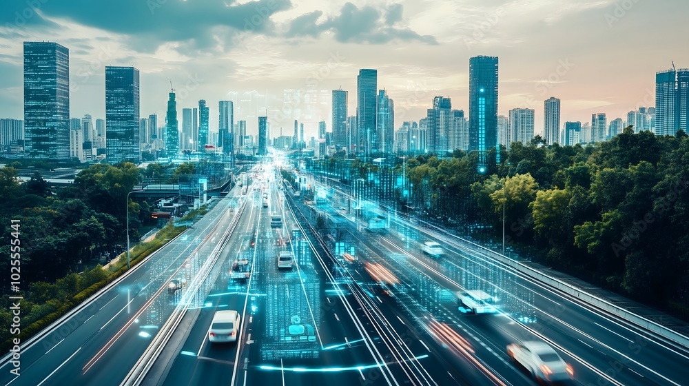 Obraz premium Urban Infrastructure Enhanced by AI Technology