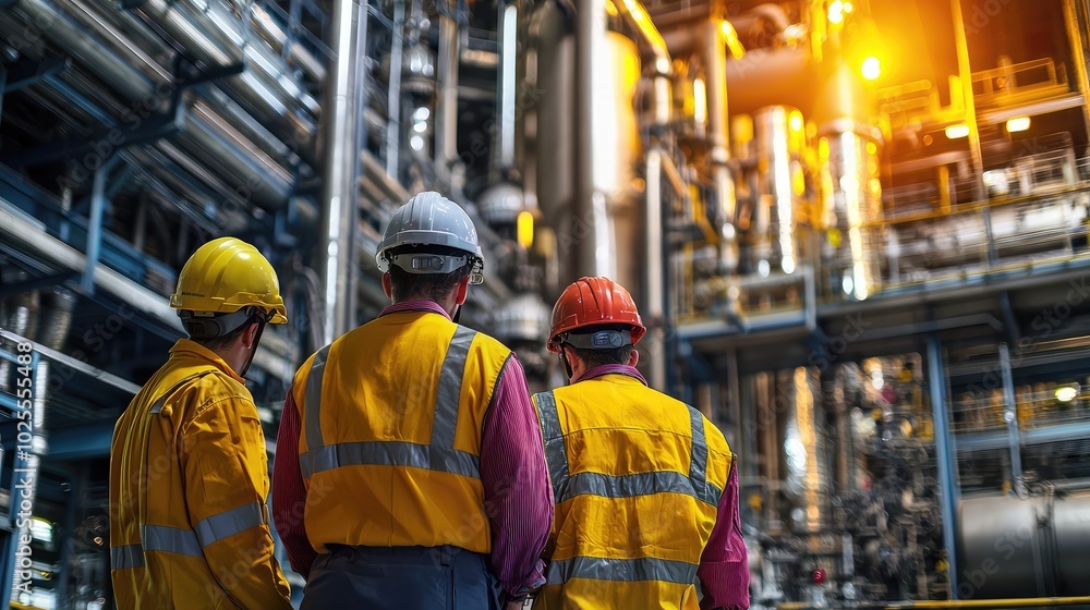 Workers in Safety Gear Conducting an Inspection Workers in Safety Gear Conducting an Inspection