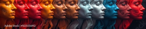 Colorful Abstract Faces 3D Render Set