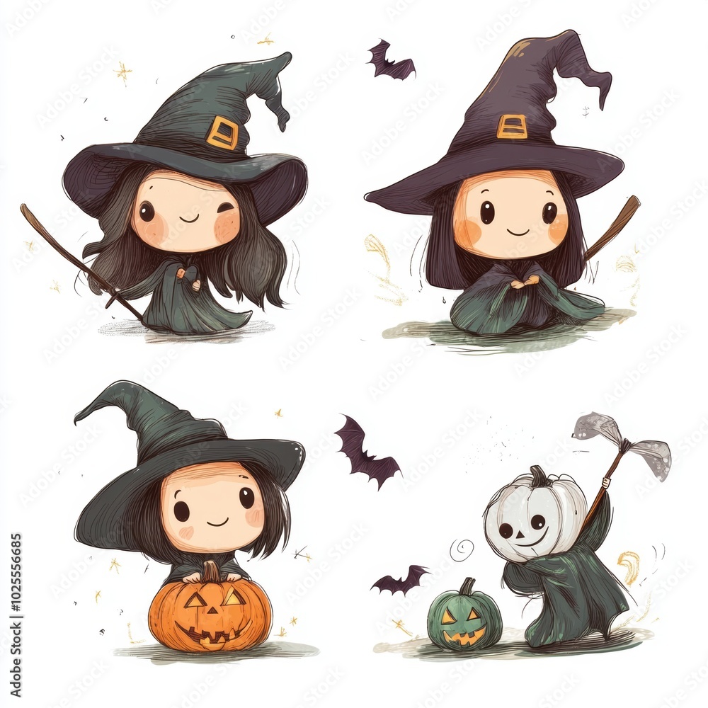 Cartoon character of witch. Halloween decoration elements. Cartoon character of witch. Halloween decoration elements.