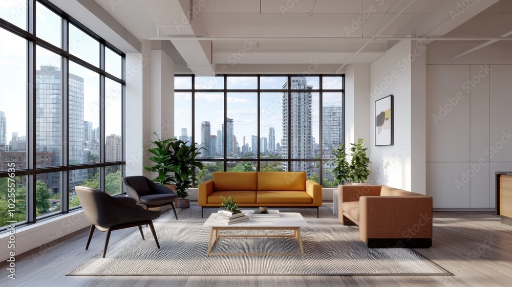 Contemporary Urban Workspace with Minimalist Design and City View Contemporary Urban Workspace with Minimalist Design and City View
