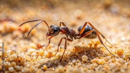 Desert ant Cataglyphis bicolor on sand macro shot photo