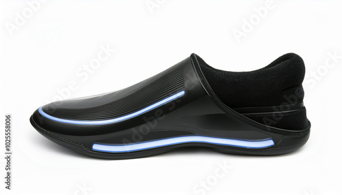 Futuristic Black Sneaker with Cool Blue Accents. Sleek design, comfortable fit, perfect for modern style.  Experience unparalleled comfort and style. photo